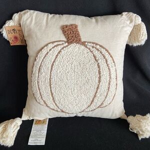 Devi Designs PUMPKIN Throw pillow Fall Neutral Embroidered Texture Gourd Tassel
